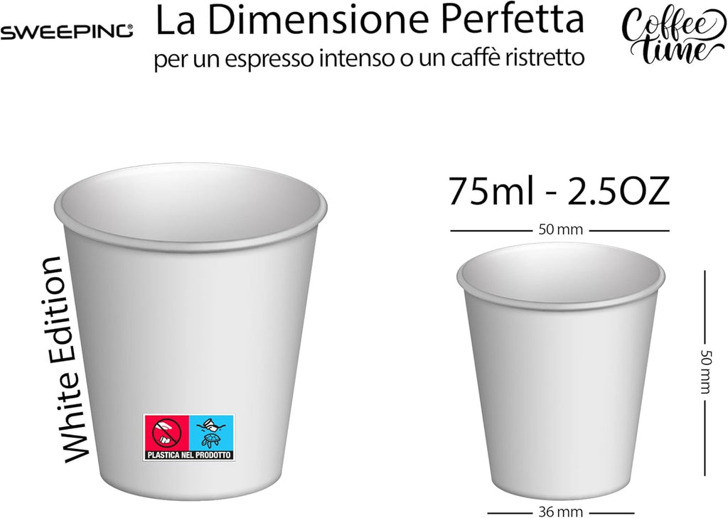 Bicchierini Caffè - tazzine caffe in carta monouso da 75ml - BIANCHI