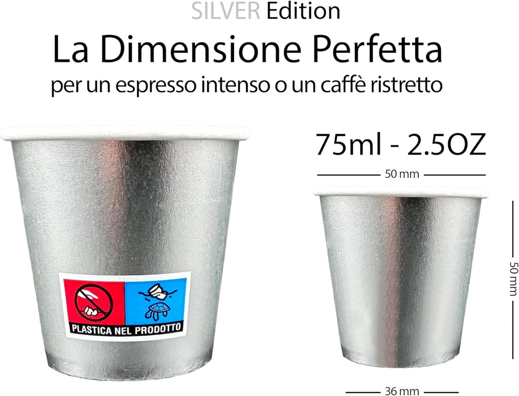Bicchierini Caffè - tazzine caffe in carta monouso da 75ml - SILVER EDITION - ARGENTO
