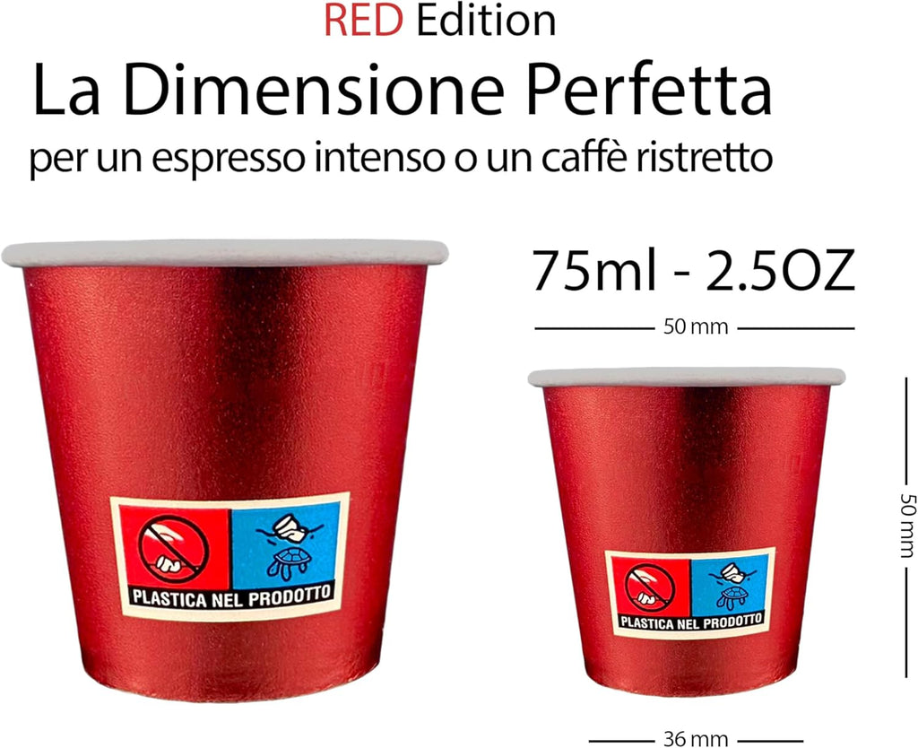 Bicchierini Caffè - tazzine caffe in carta monouso da 75ml - RED EDITION - ROSSO METAL