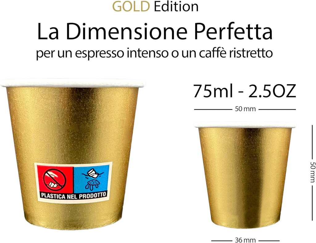 Bicchierini Caffè - tazzine caffe in carta monouso da 75ml - GOLD EDITION - ORO