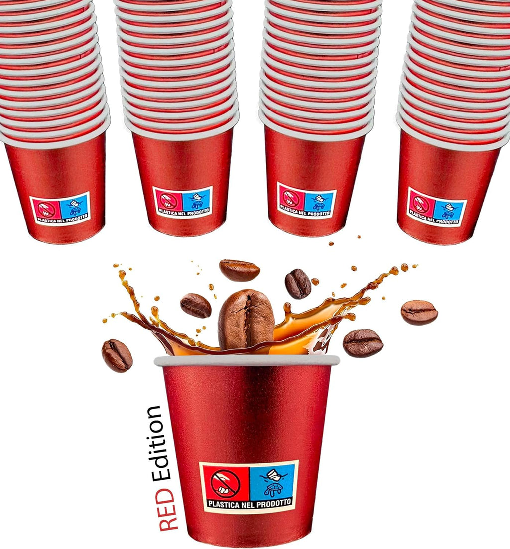 Bicchierini Caffè - tazzine caffe in carta monouso da 75ml - RED EDITION - ROSSO METAL