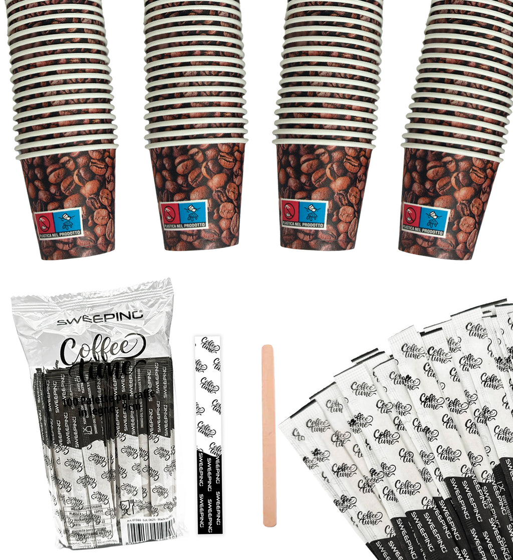 Kit caffe bicchieri e palette 500 Bicchierini Caffè + 500 Palettine monouso, Decorato