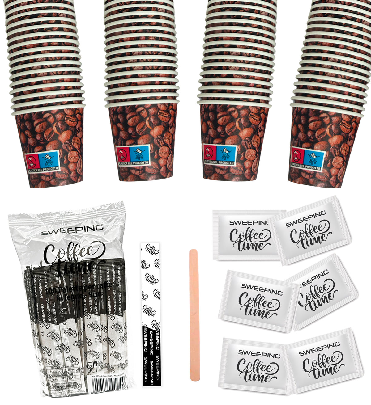 Kit Accessori (150 Bicchieri, 150 Bustine di Zucchero,150 Kit Accessori (150 Bicchieri, 150 Bustine di Zucchero,150